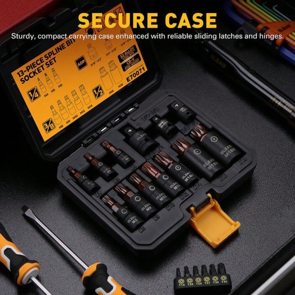 13Pc Torx Bit Socket Set Spline Star Impact Socket Set Adapter With Storage Case