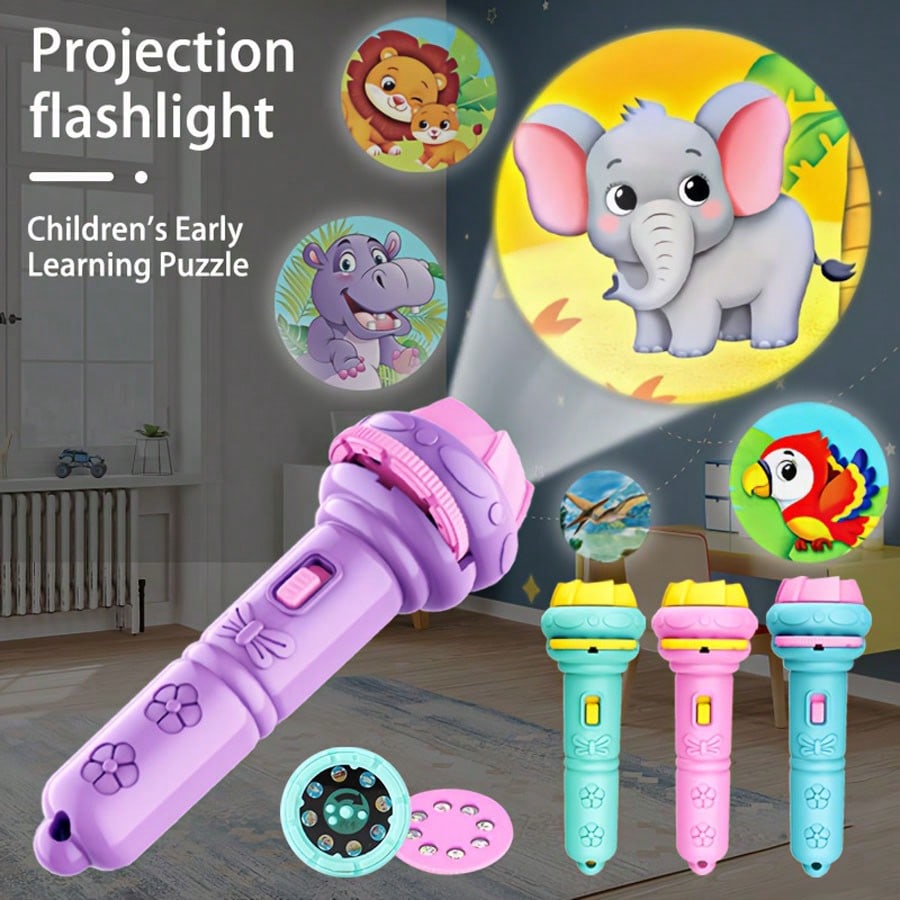 1pc Flashlight With 32 Pattern Projection, 4pcs Cards, Children's Projector Flashlight, Educational Toy With Animal, Dinosaur, Vehicle, Space Themes, Entertaining And Educational, Birthday/Christmas G