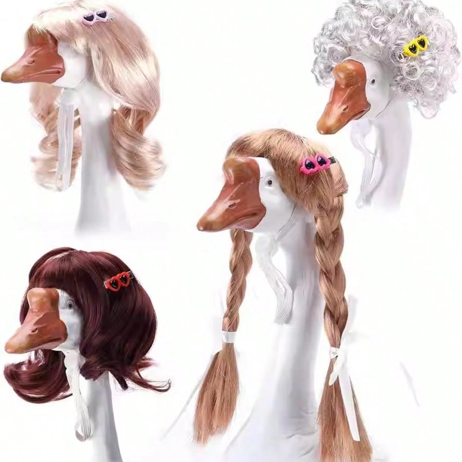 1pc Pet Goose Wig, Funny Goose Headpiece, Cute Goose Wig With Long Braids, Dress Up Goose As Judge, Goose Judge Wig, Goose Short Curly Wavy Hair, Perfect For Porch Goose Decoration