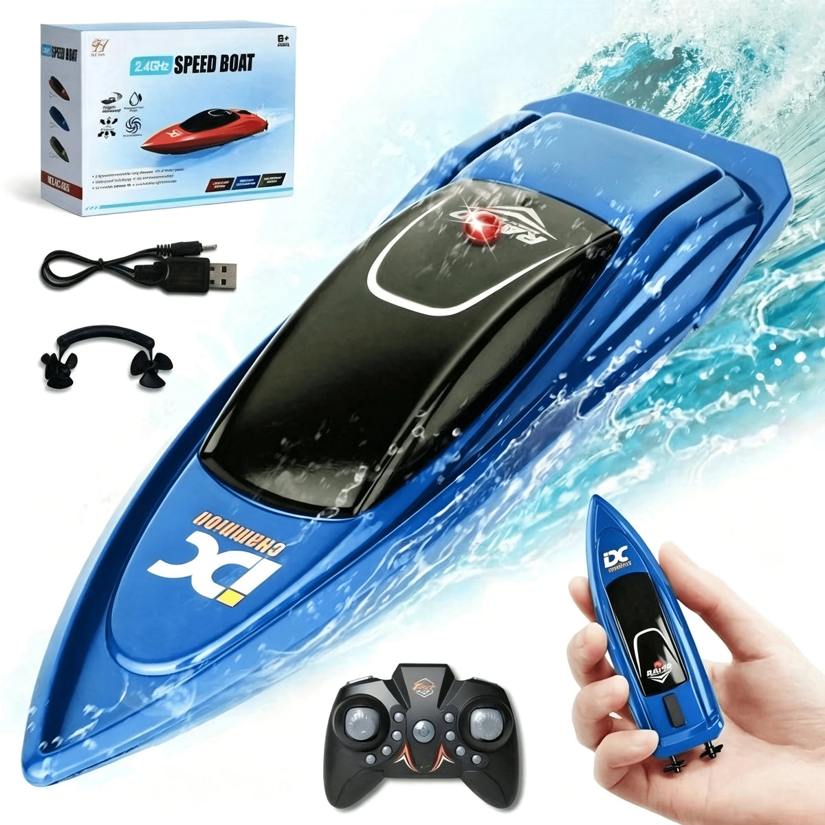 2.4G Remote Control Racing Boat, 4-Channel Mini RC High-Speed Boat With LED Lights, Electric Water Toy, Ideal For Summer Pool Fun, Parent-Child Interaction, Outdoor Water Play, Party Decor, And Childr