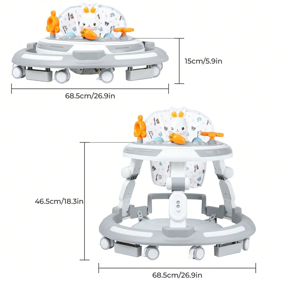 4-In-1 Safety-First Baby Walker & Activity Center With Adjustable Height, Anti-Rollover Base & Foldable Design- 8 Silent Wheels, 2 Anti-Slip Strips, Multi-Function Modes (Learning Walker, Dining Chai