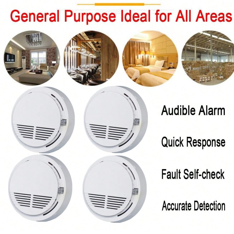 4pcs Household Kitchen Or Office Gas Detection Alarm, Fire Detector Wireless Installation, Suitable For Multiple Places Such As Kitchen, Home, School, Office And Dining Room