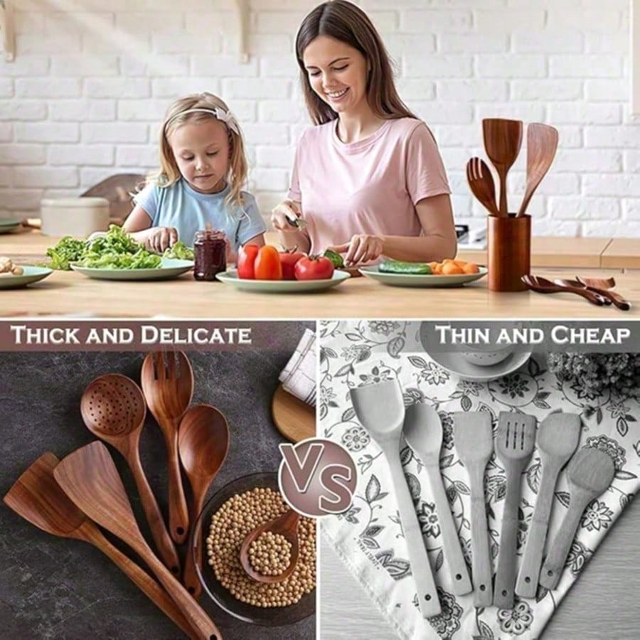 5pcs Wooden Spoons, Sturdy Wooden Kitchen Utensils With A Box, Lightweight And Heat Resistant, Kitchen Supplies Baking Accessories
