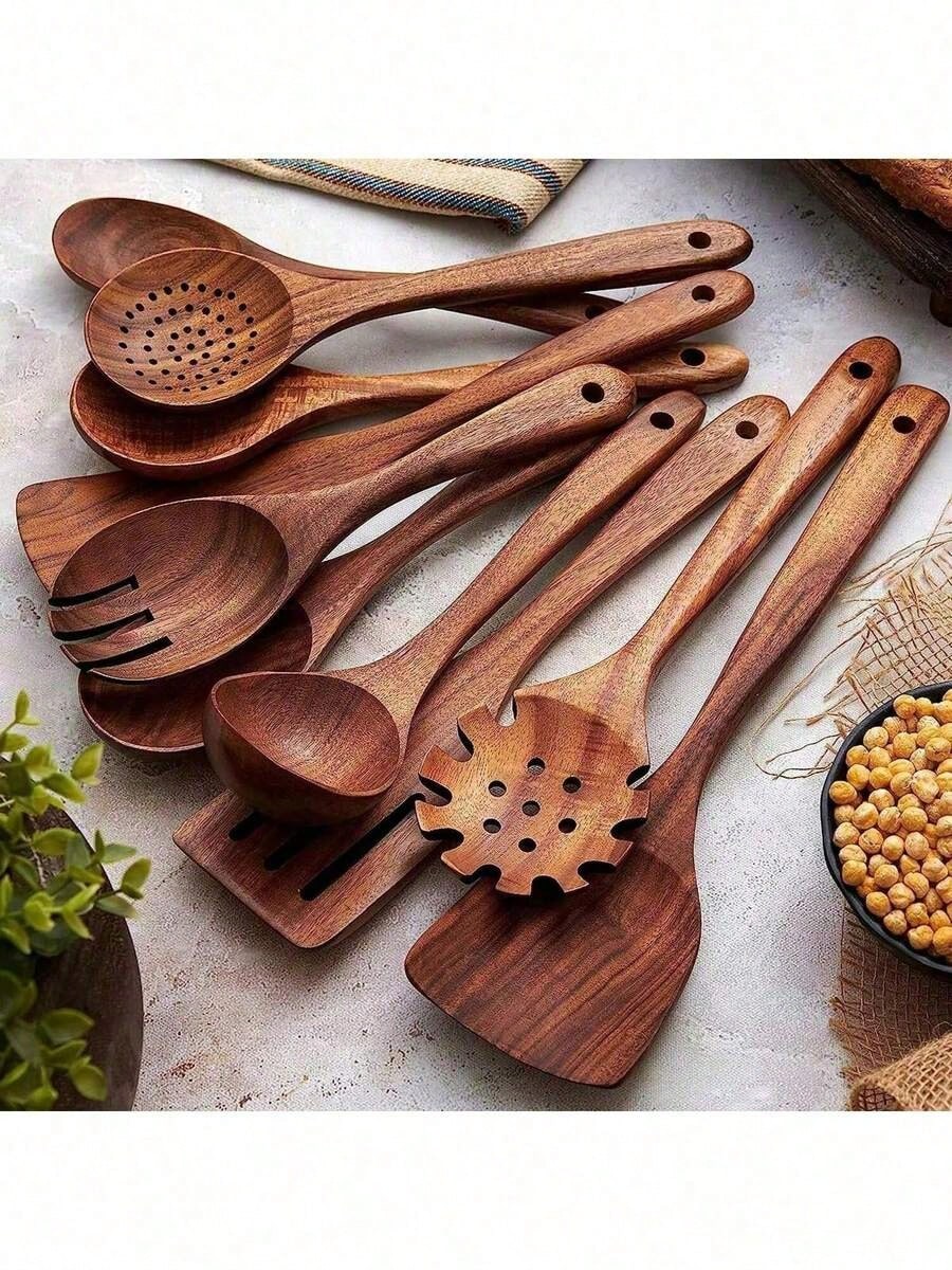 5pcs Wooden Spoons, Sturdy Wooden Kitchen Utensils With A Box, Lightweight And Heat Resistant, Kitchen Supplies Baking Accessories