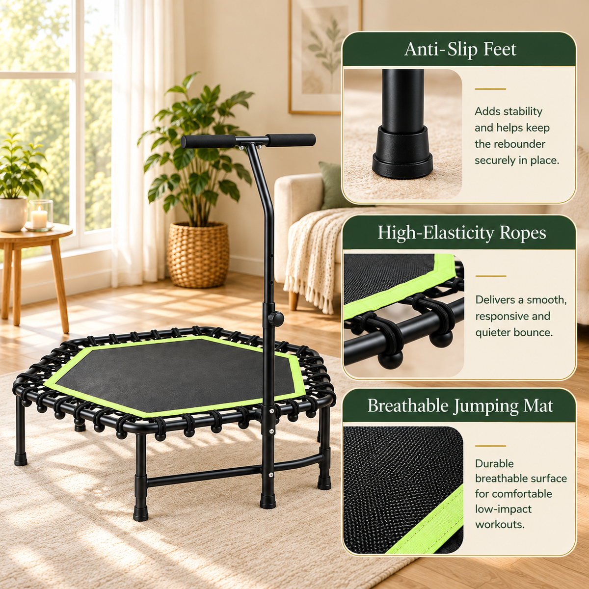 🔥 Summer Sale – 48-Inch Fitness Trampoline with Adjustable Handrail
