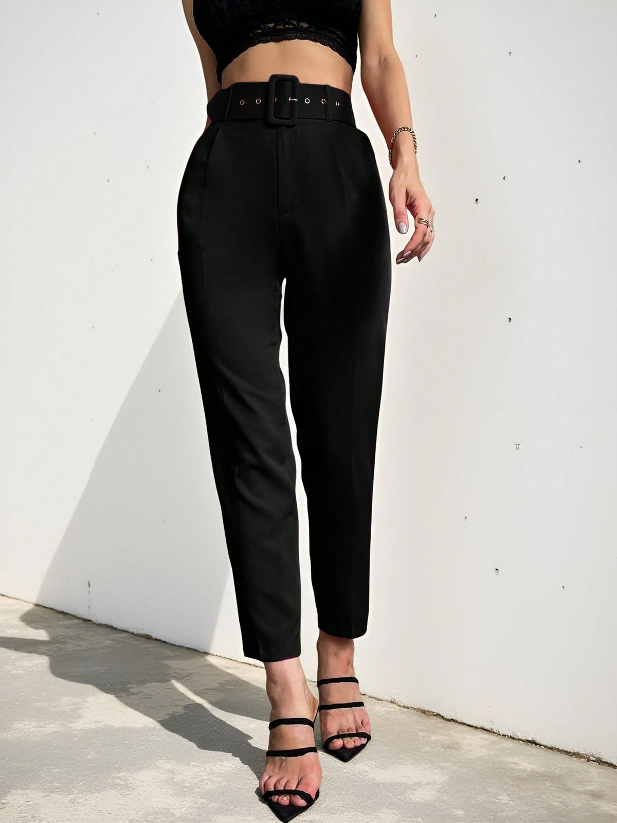 Aveloria Modichic Solid Belted Tapered Pants Fall Cloth For Women