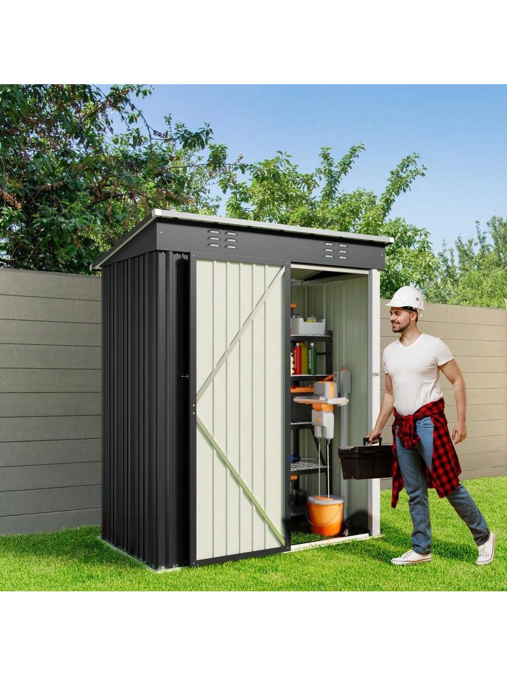 Bealife 5' X 3' Outdoor Metal Shed With Locking Door, Garden Tool Shed With Vent And Pitched Roof For Garden, Patio