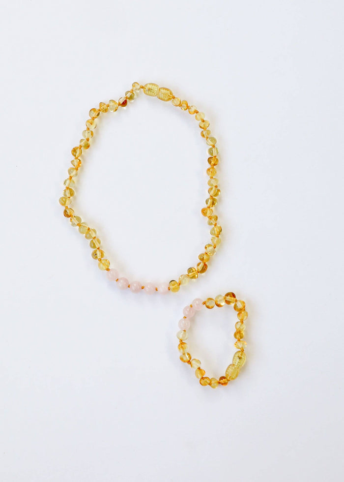 CanyonLeaf - Polished Honey Baltic Amber + Rose Quartz || Anklet or Bracelet