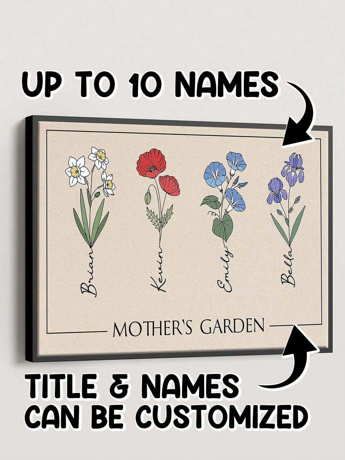Catygift Custom Family Flower Wall Art Personalized Name Home Decoration For Anniversary Birthday Wedding Housewarming Gift Office Garden Decor, Fall Decor