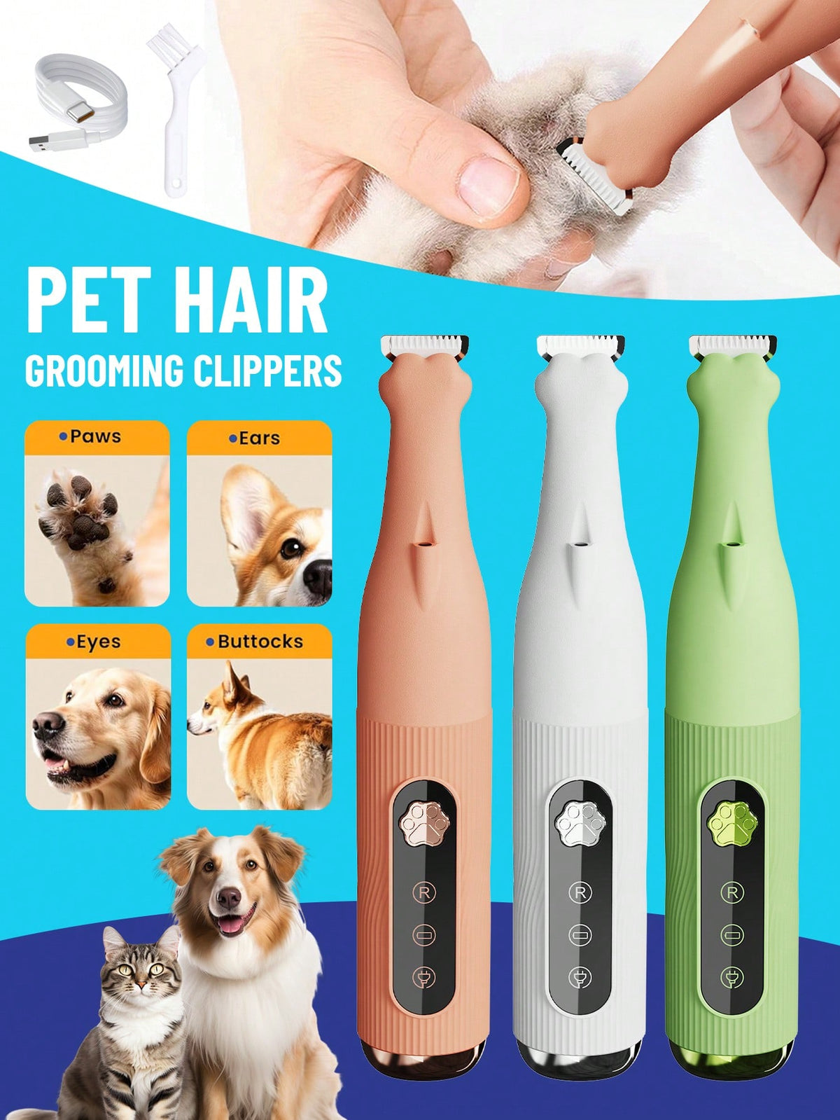Electric Pet Grooming Clipper, Cat/Dog Paw Deshedding Tool, Pet Grooming Trimmer With LED Light, Electric Pet Clipper For Dogs And Cats, Multi-Functional Pet Shaver For Paws, Eyes, Ears, Face And Bott
