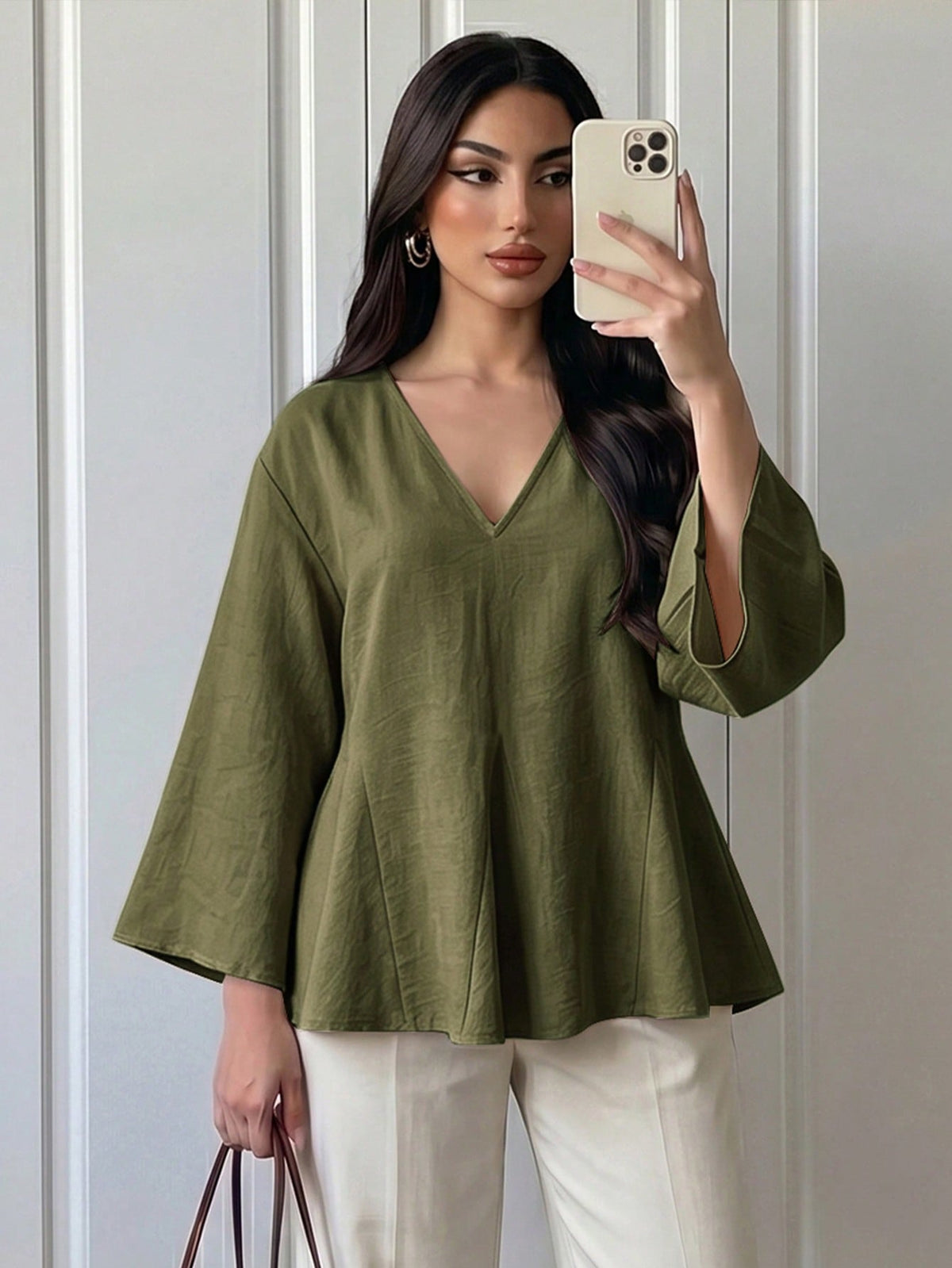 Elenzga Casual Versatile Commute Solid Color Shirt