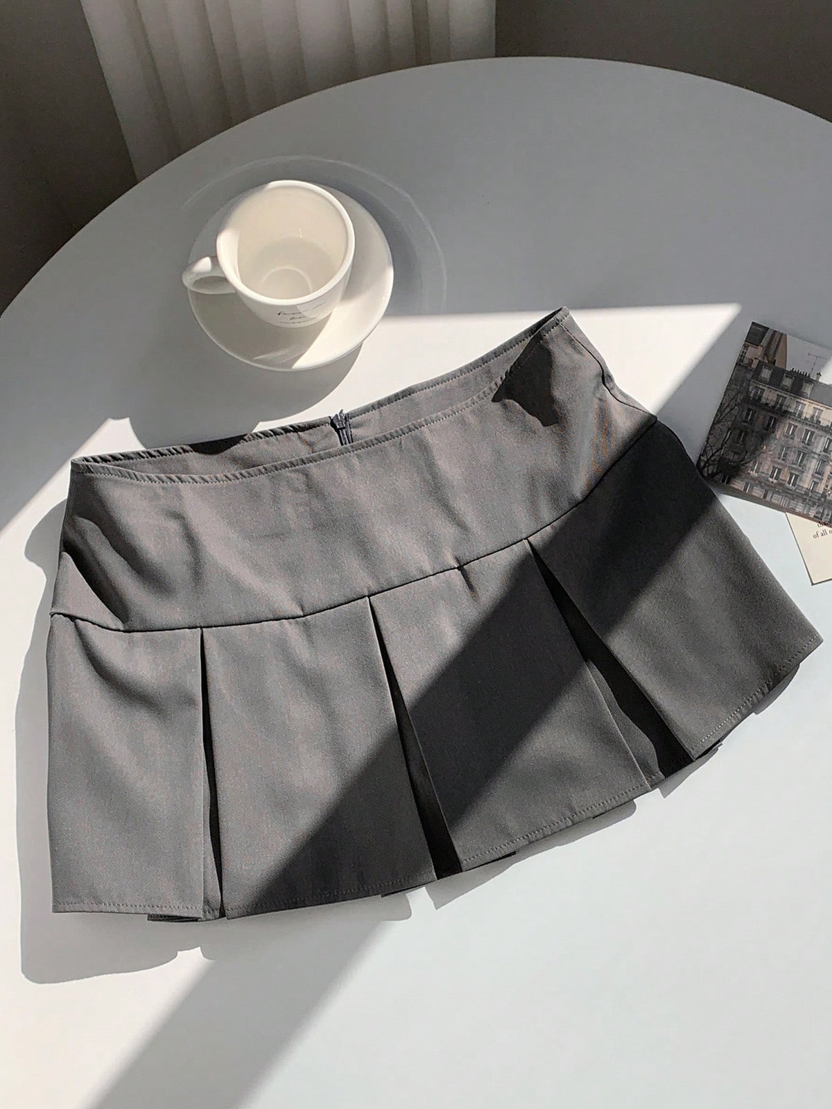 EZwear Summer Wide Waistband Fold Pleated Detail Skirt