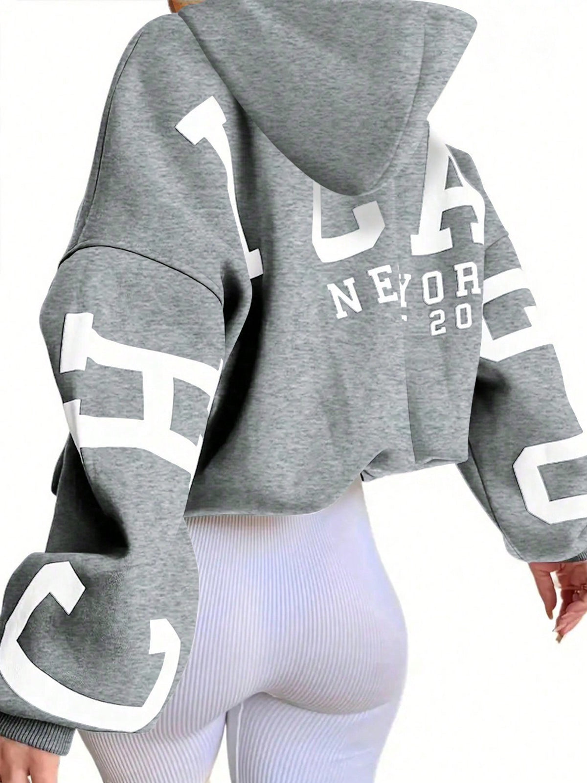 EZwear Women's Hooded Drop Shoulder Sweatshirt,Letter Print Graduation,Teacher Back-To-School Pullover Fall Light Grey,Autumn,Streetwear,School Sweatshirt