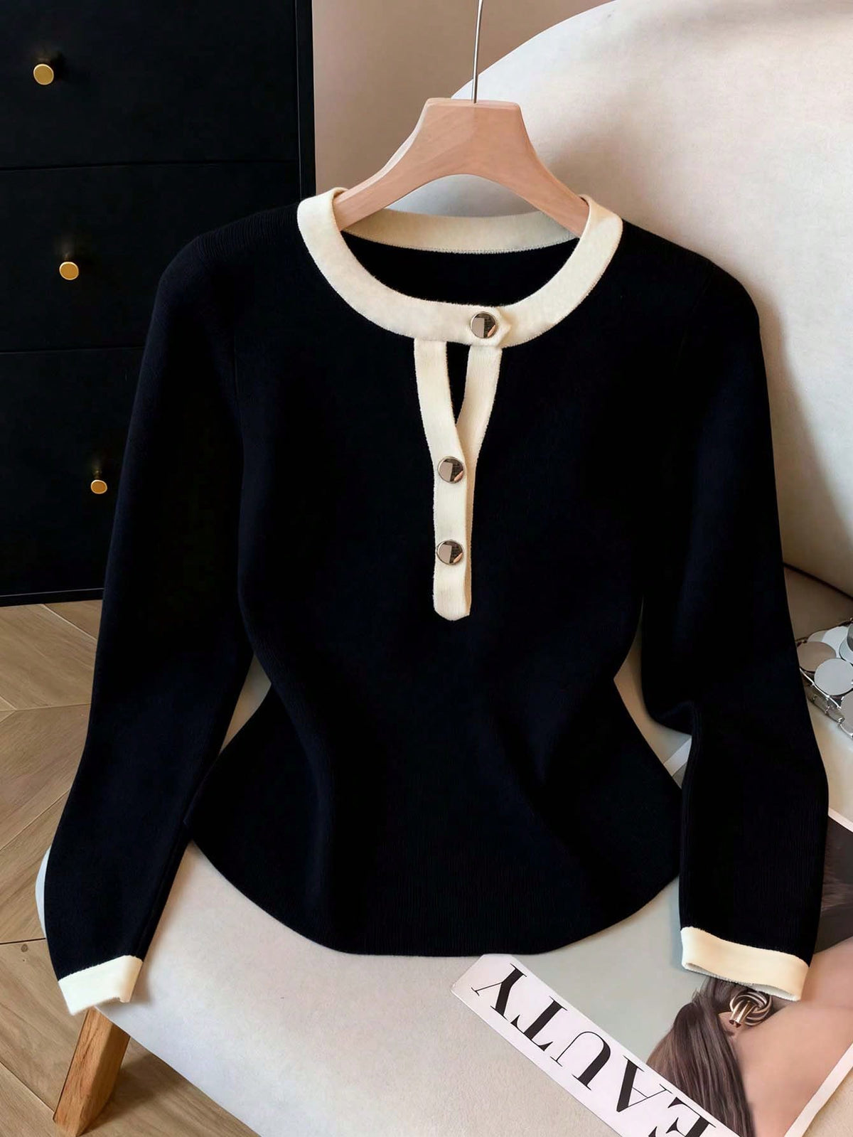 Franclia Casual Commuter Versatile Color Block Long Sleeve T-Shirt, Autumn