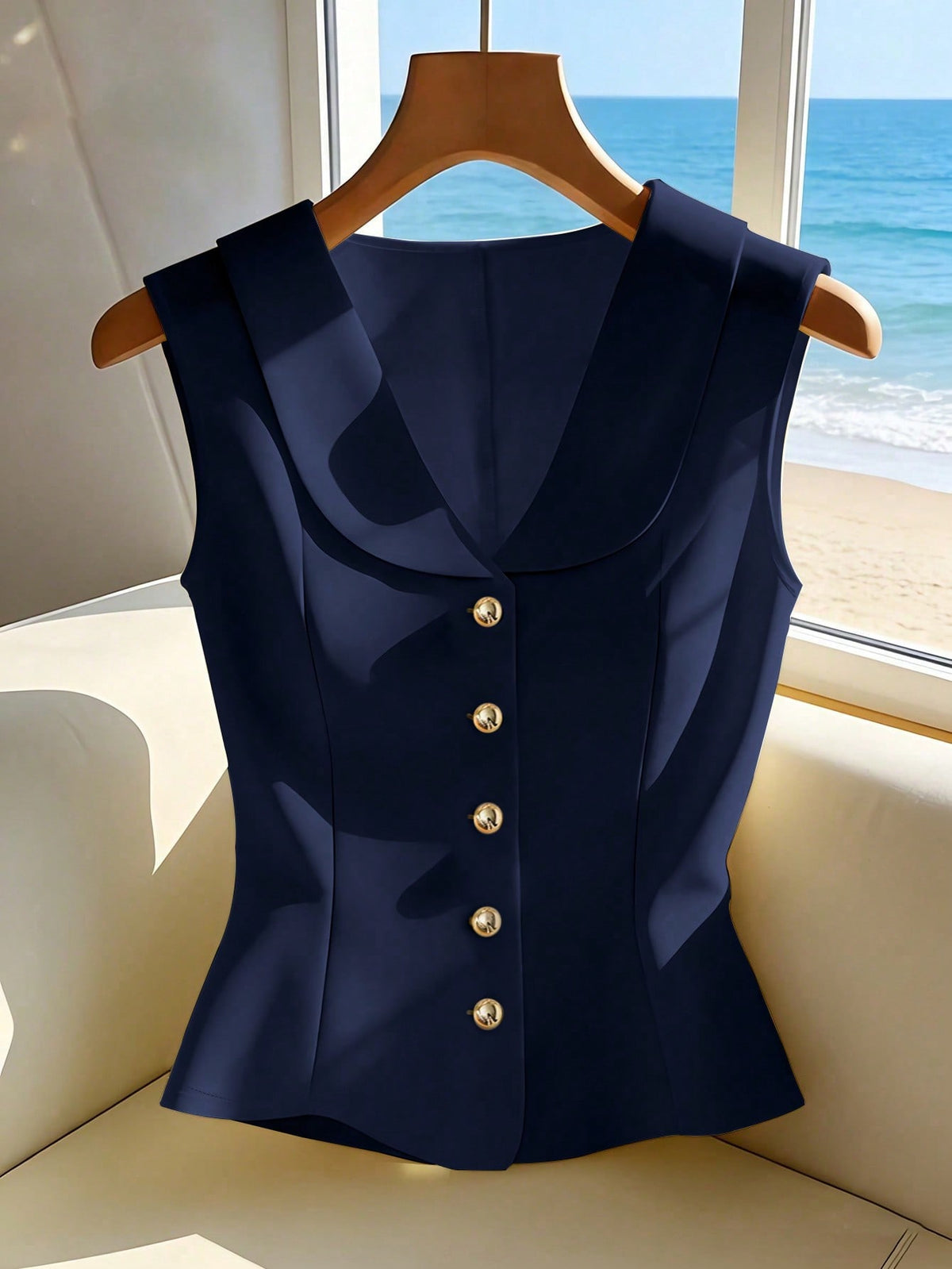 Franclia Elegant Navy Blue Summer Sleeveless Blouse,Chic & Office Top For Ladies,Holiday Holiday Sleeveless Top For Women,Suits For Ladies