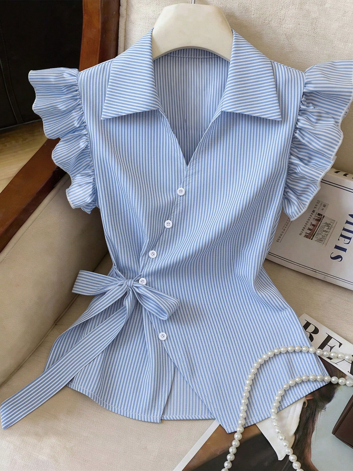 Franclia Women's New Criss-Cross Tie Cap Sleeve Fitted Waist Blouse, Elegant For Holiday, Party, Office, Casual Wear, Cap Sleeve Shirt