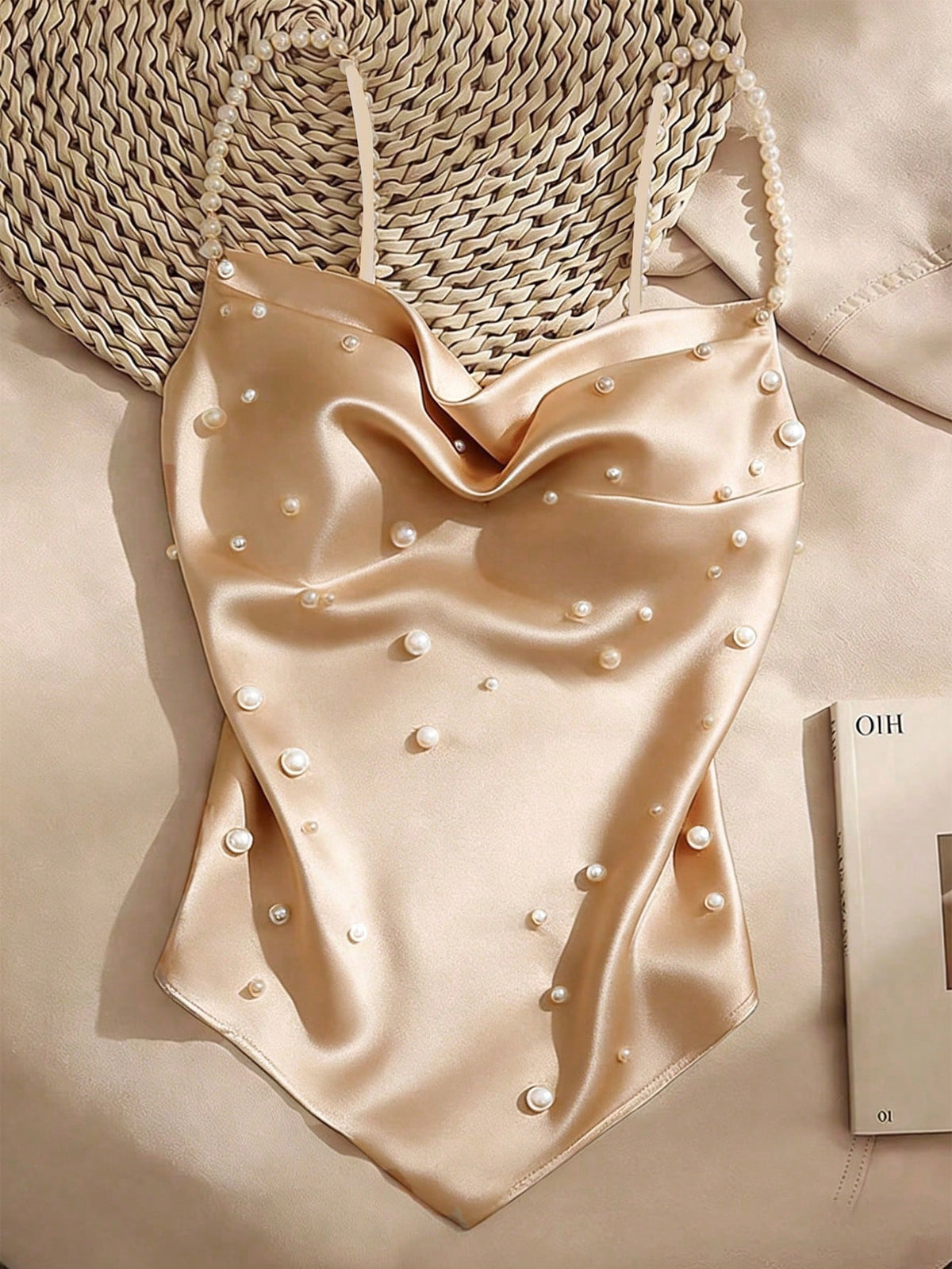 GlowEve Women's Elegant Daily Wear Faux Pearl Beaded Camisole