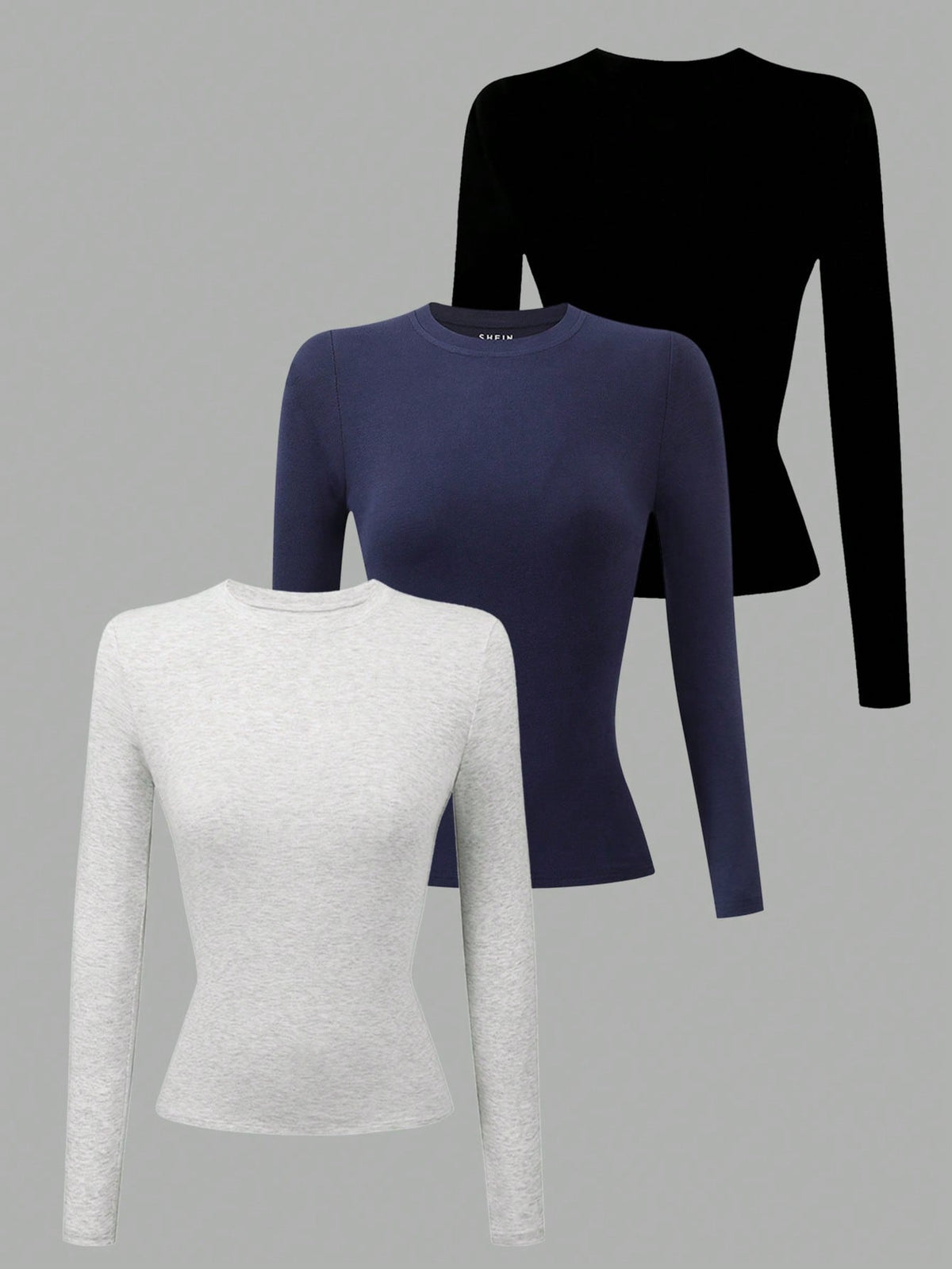 INAWLY 3-Piece Set Women's Solid Color Long Sleeve Crew Neck T-Shirts Fall Cloth For Women