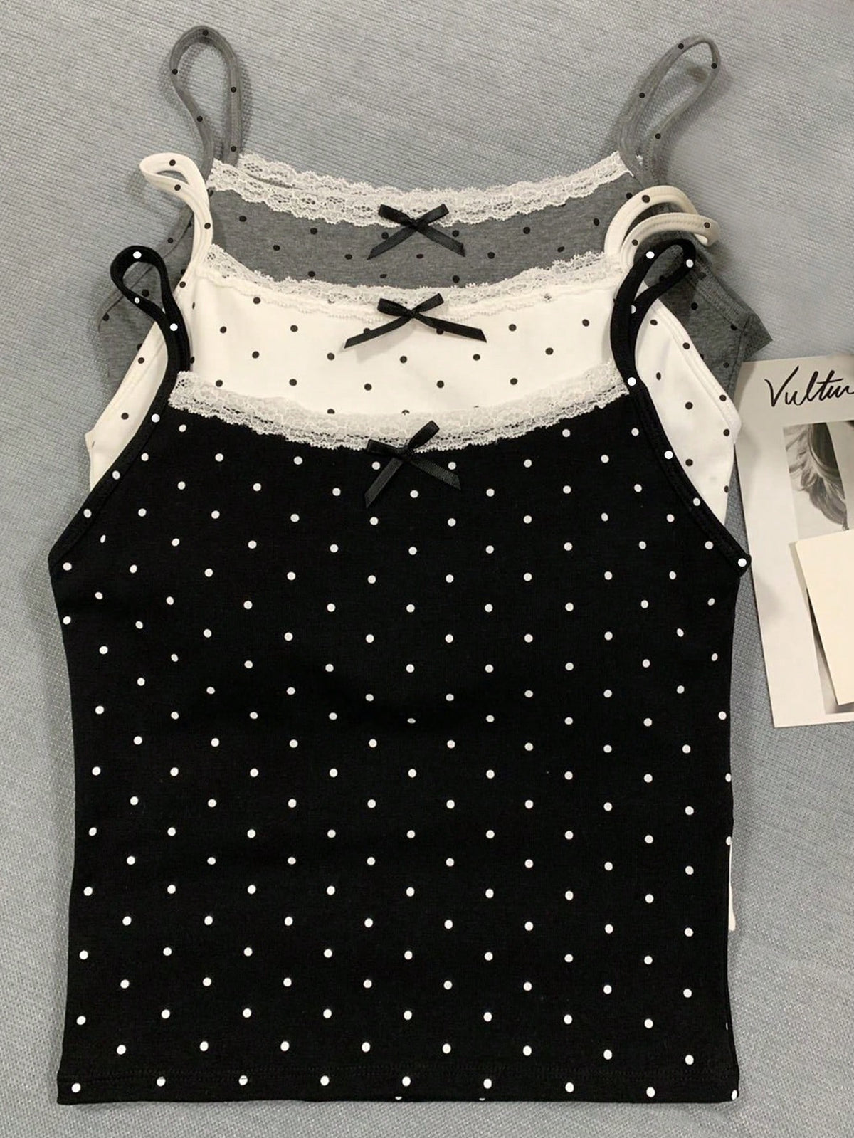 INAWLY Summer Casual Polka Dot Print Lace Trim Cami Top