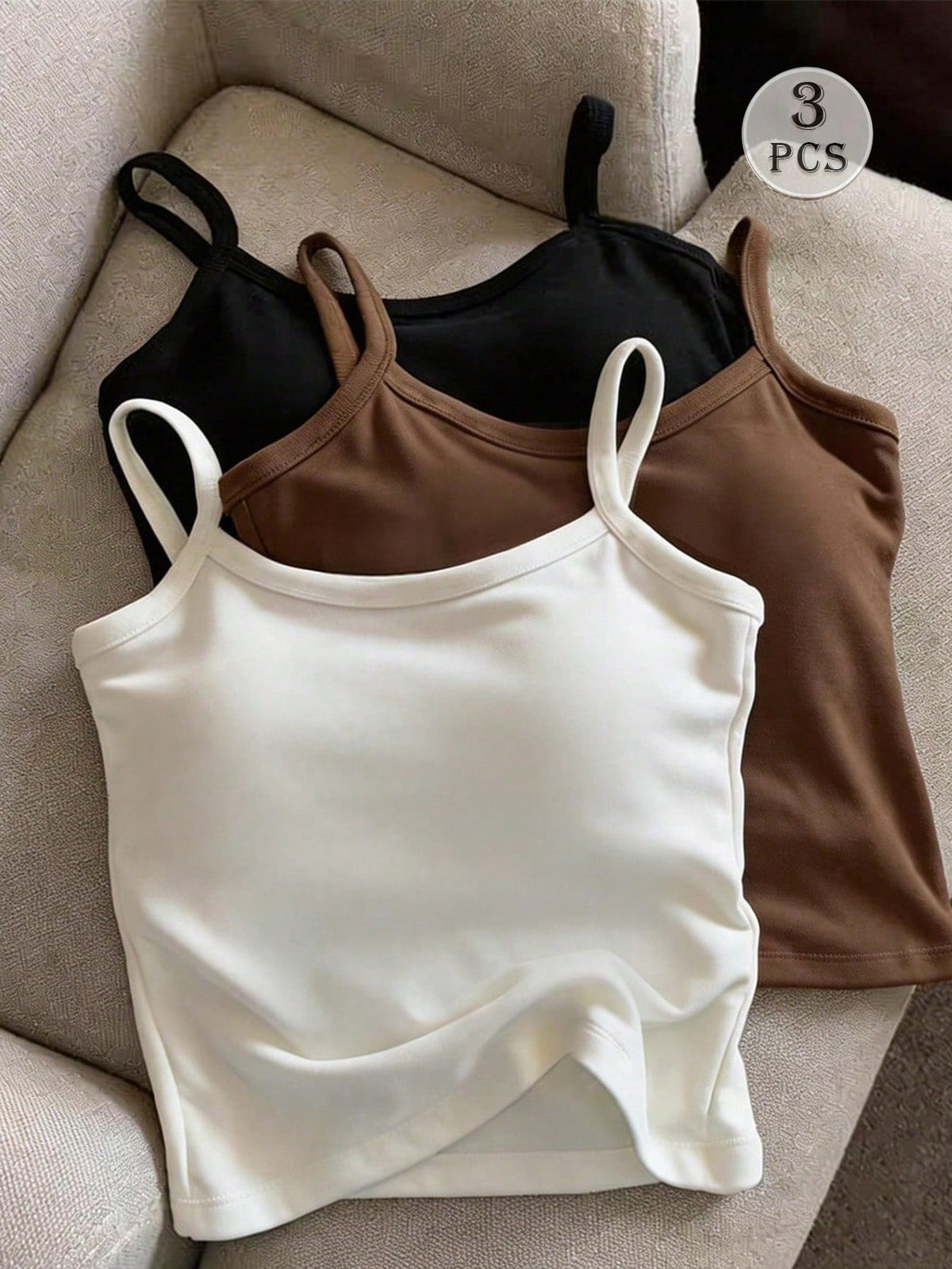 INAWLY Women's Solid Color Summer Casual Fashion Camisole Tank Top 3 PiecesSet