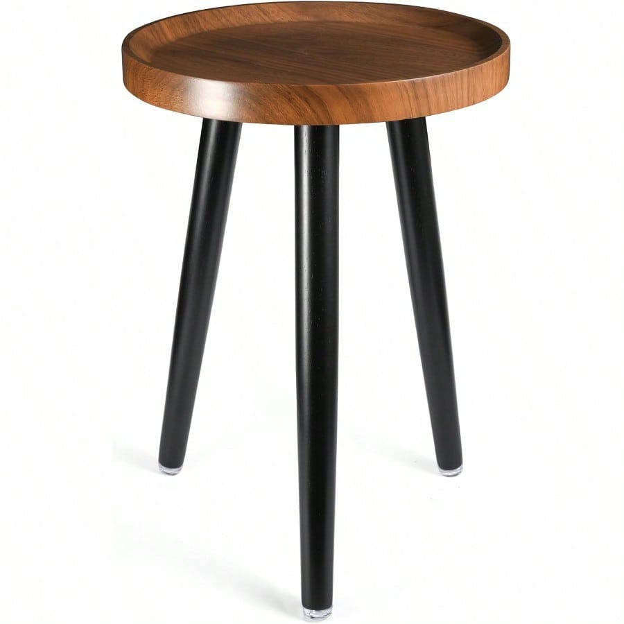 Indoor Plant Stand,Wood Mid Century Plant Table In Walnut Finish,Tall Plant Stand For Flower Pot,Modern Round Small Side End Table With Raised Design (Walnut, 12"X18")
