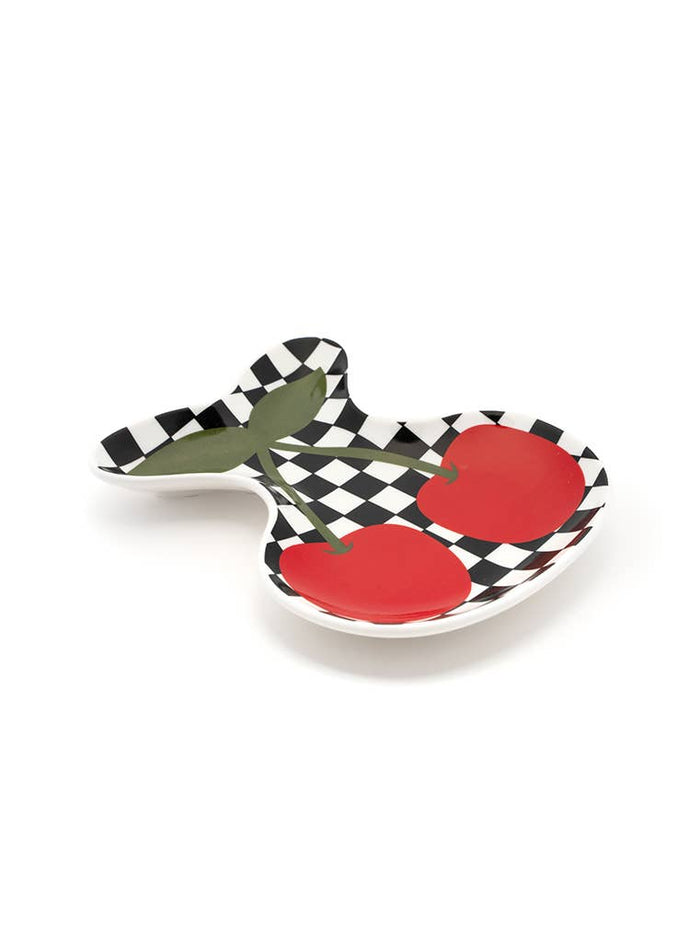 Living Royal Ceramic Trinket & Jewelry Tray - Checkered & Cherries
