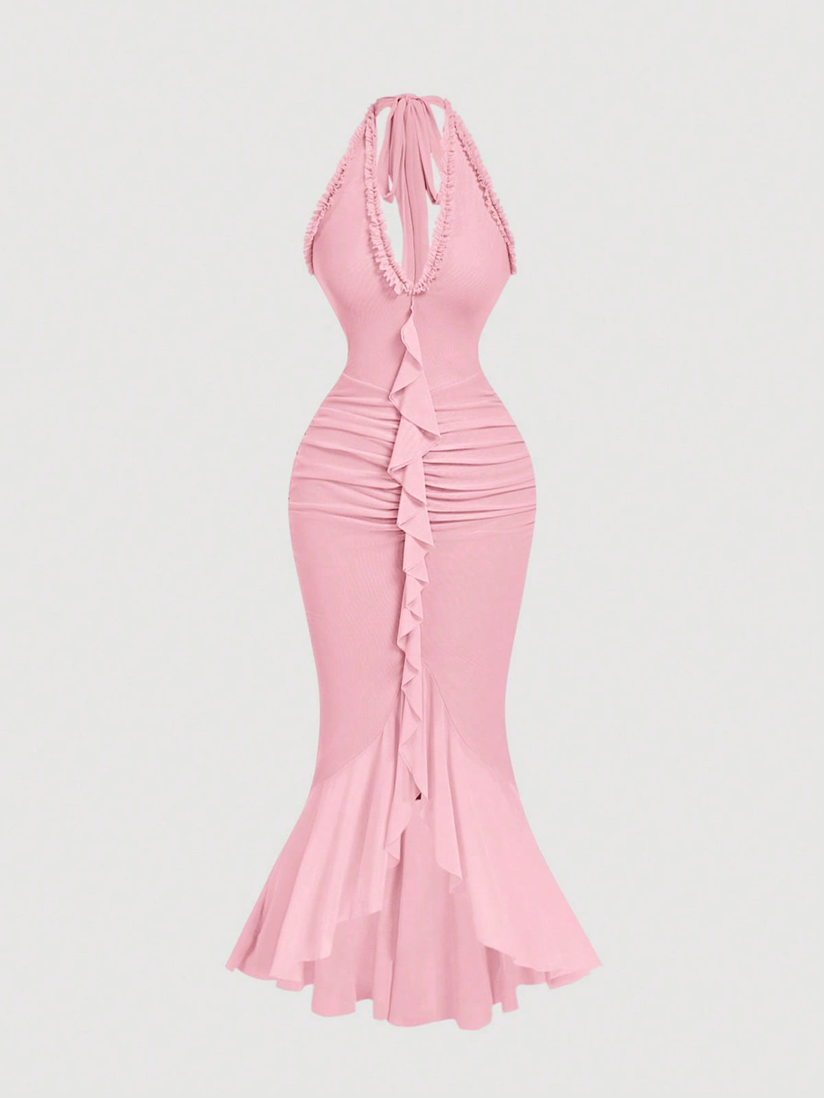 MOD Ruffle Trim Cinched Waist Bow Tie Mesh Overlay Dress,Summer Dresses For Women,Dresses For Women Summer