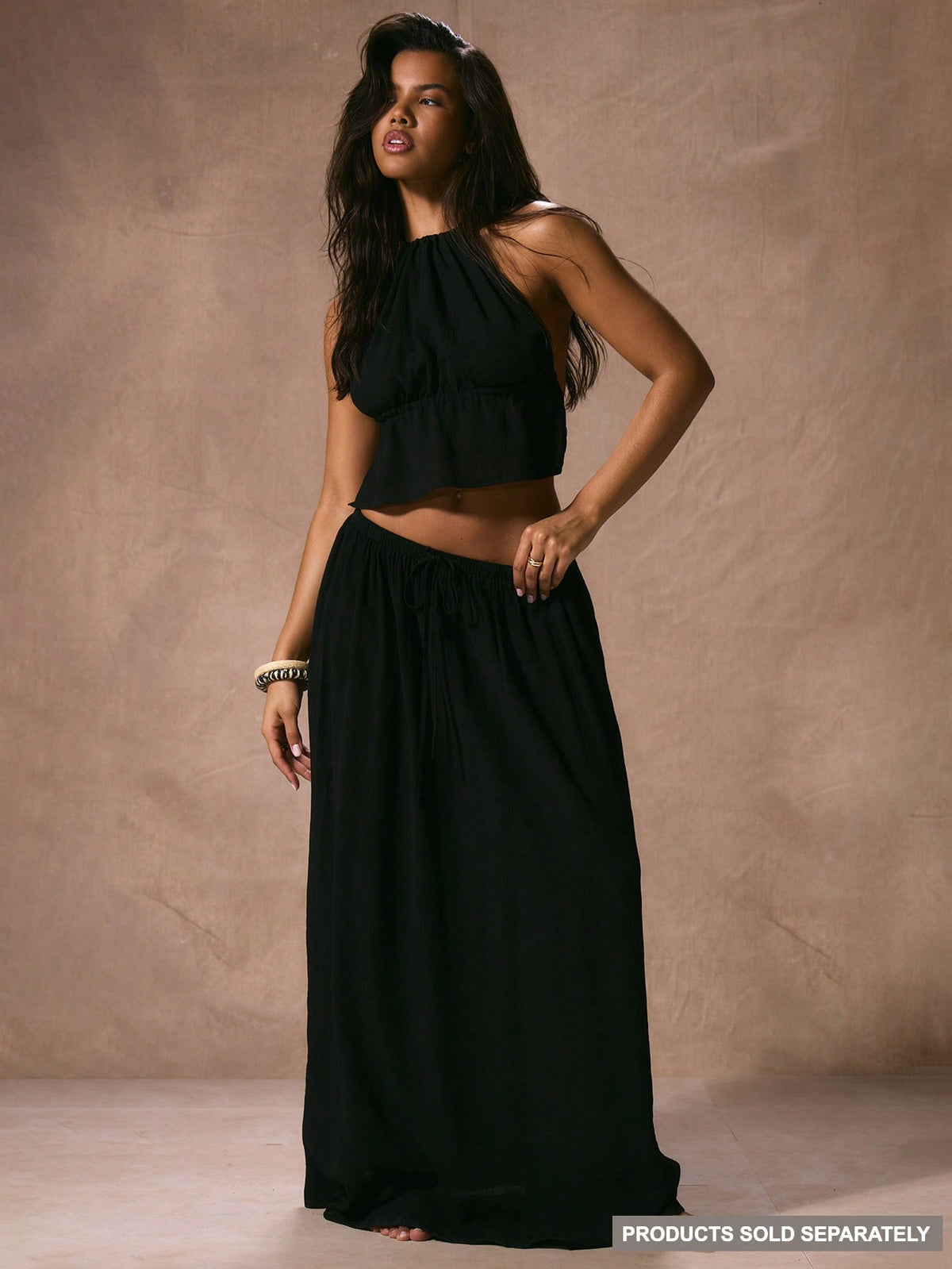 Musera Resort Low Rise Drawstring Waist Floaty Maxi Skirt Beach Cover Up Vacation Spring Summer Elegant Ibiza Fits Boho Black Holiday Graduation Prom