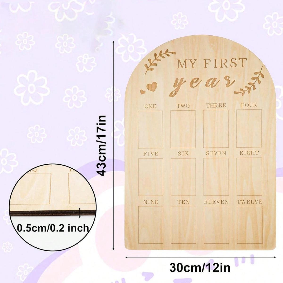 My First Year Arch Photo Frame, Natural Wooden Monthly Milestone Photo Board For Baby Birthday Party Decorations