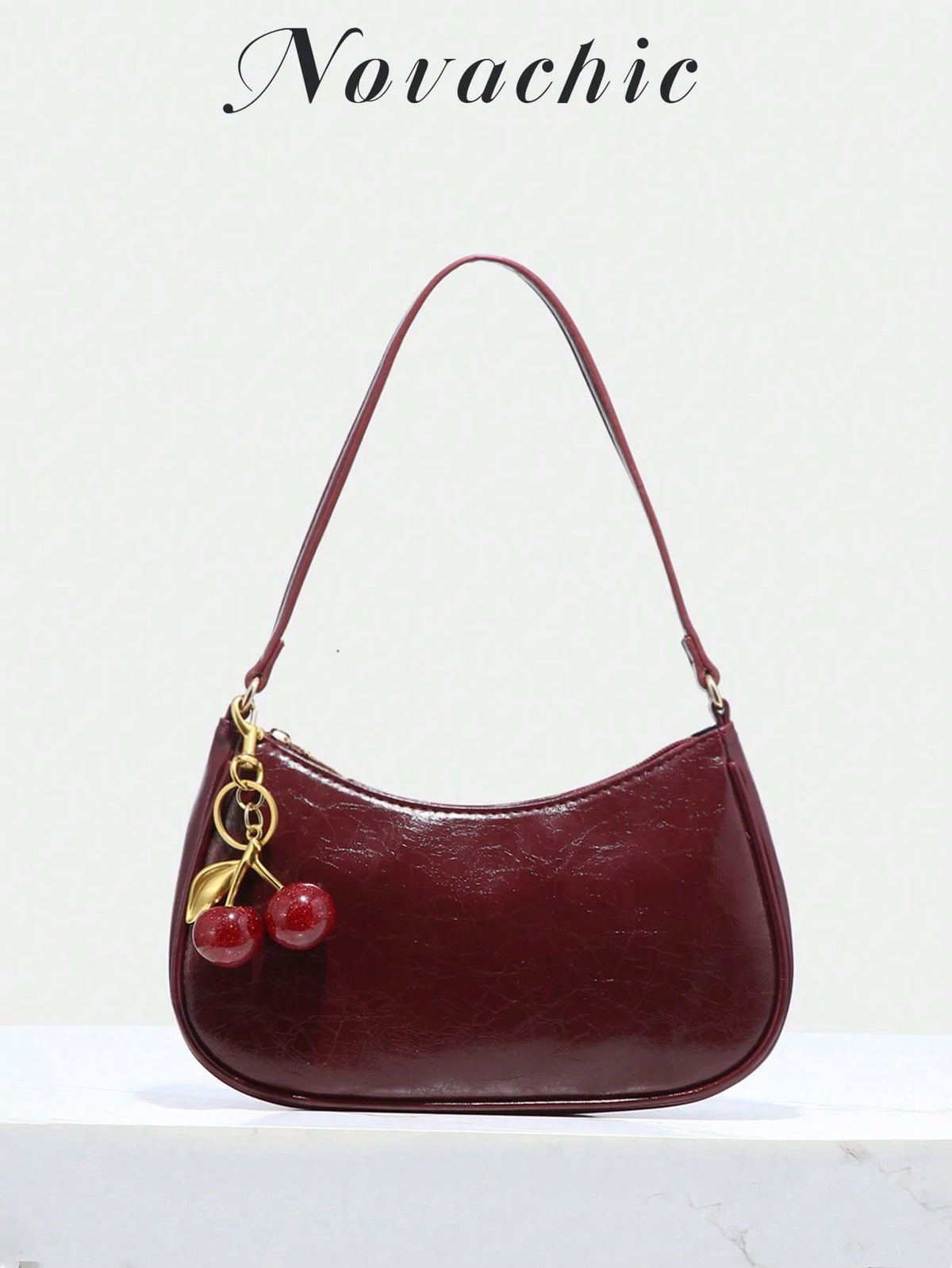 Novachic, Women's Fall Outfits, Floral Patterned Fabric, Cherry Pendant, Women's Minimalist Shoulder Bag, Zipper Closure, Retro Style