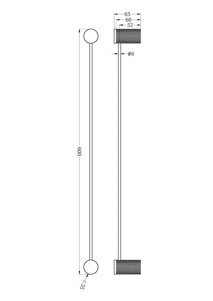 Opal Single Towel Rail 600mm GRAPHITE 2524-GR Accessories Nero