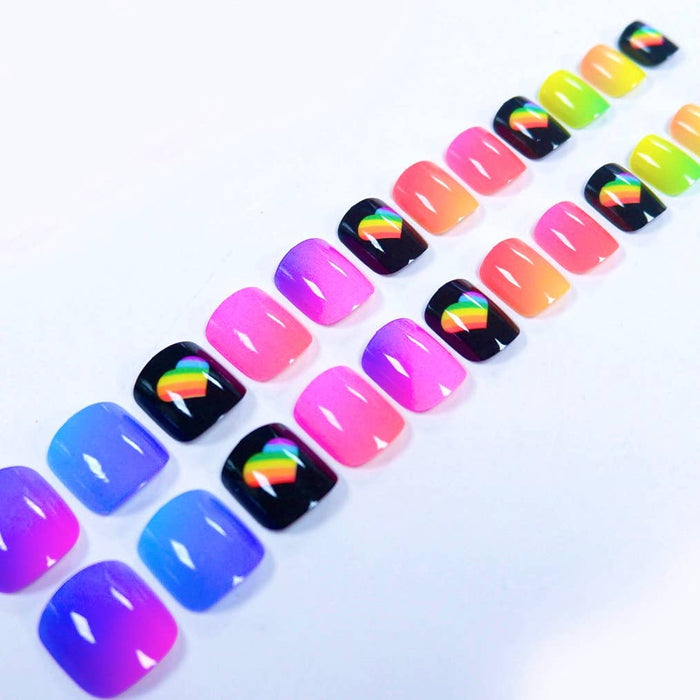 Polish Me Silly Press On Nails - Rainbow Hearts