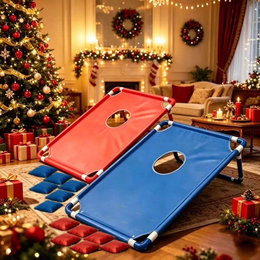 Red And Blue Portable Cornhole Game Set, Including 2 Game Boards + 12/16 Bean Bags + Gift Box. Multi-Packs Include Suction Cups. Ideal For Outdoor Activities, Beach Play, Family Trips, And Throwing Ga
