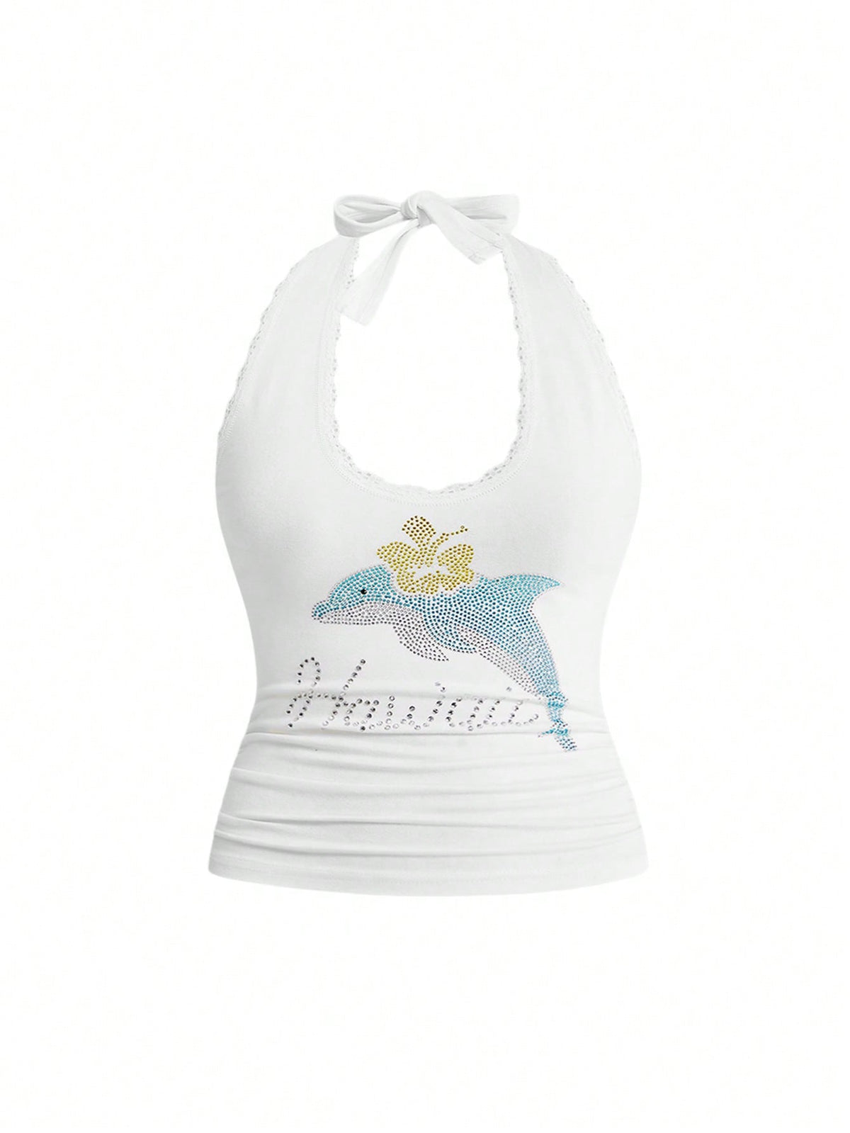 ROMWE Avant Y2K Casual Relaxed Cute Dolphin Graphic Rhinestone Embellished Tank Top For Women, Suitable For Island Vacation