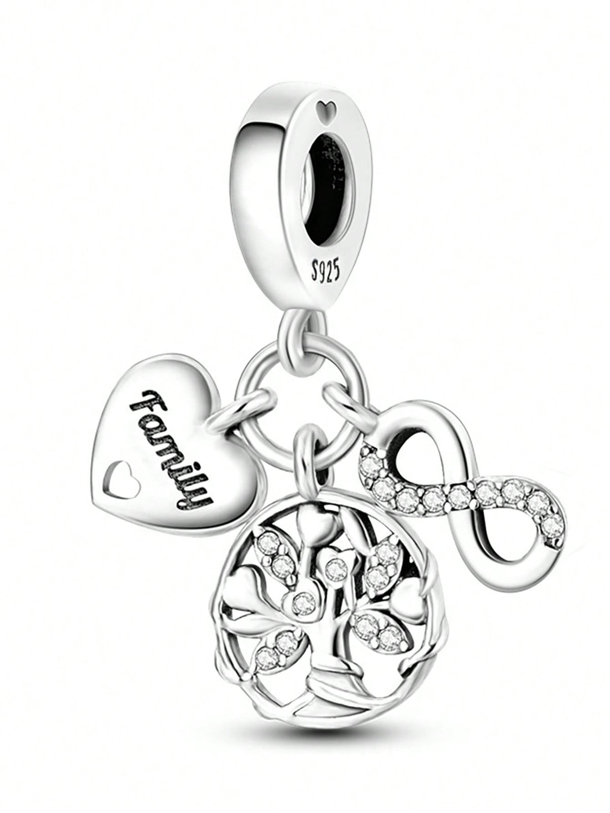 Silver Plated Tree Of Life Sphere Bead Pendant, Fits DIY Bracelet Necklace, Heart Detail Women Jewelry Charm, Holiday Gift For Mom Wife Family Friends