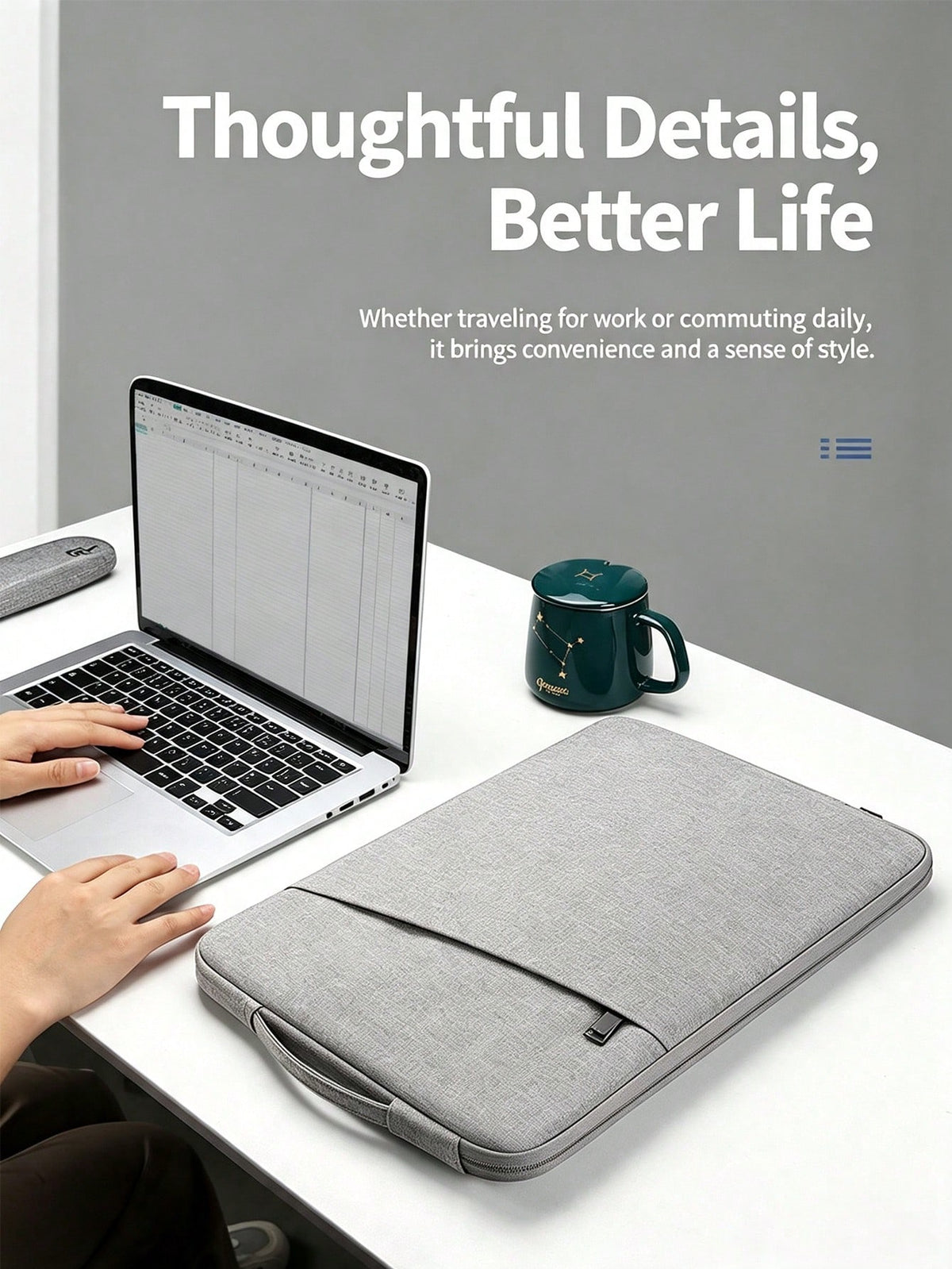 Simple Solid Color Style, Multiple Colors Available, Diagonal Outer Pocket Design, Laptop Sleeve, Unisex, Commuting Business Trips Campus Use