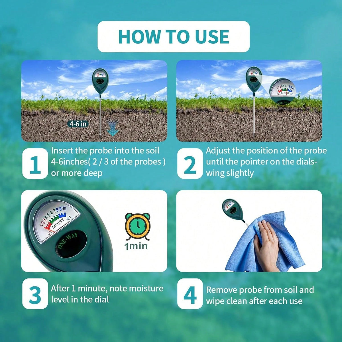 Soil Moisture Meter, Garden Plant Water Meter, Plants Moisture Meter, Lawn Soil Tester, Soil Water Gauge For Potted Plants, Plant Moisture Monitor No Battery Required Free Plant Watering Guide