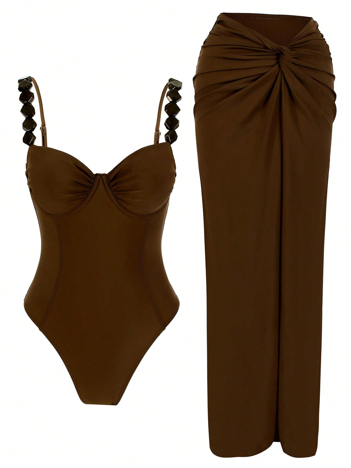 Summer Women's Sexy Solid Color One-Piece Swimsuit Decorated With Stone Beads, Fashionable And Elegant Casual Swimsuit Set For Beach Vacation Party