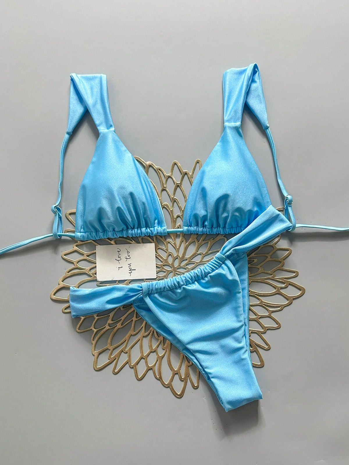 Swim Basics Women's Solid Color Bikini And Triangle Panty Swimwear Set