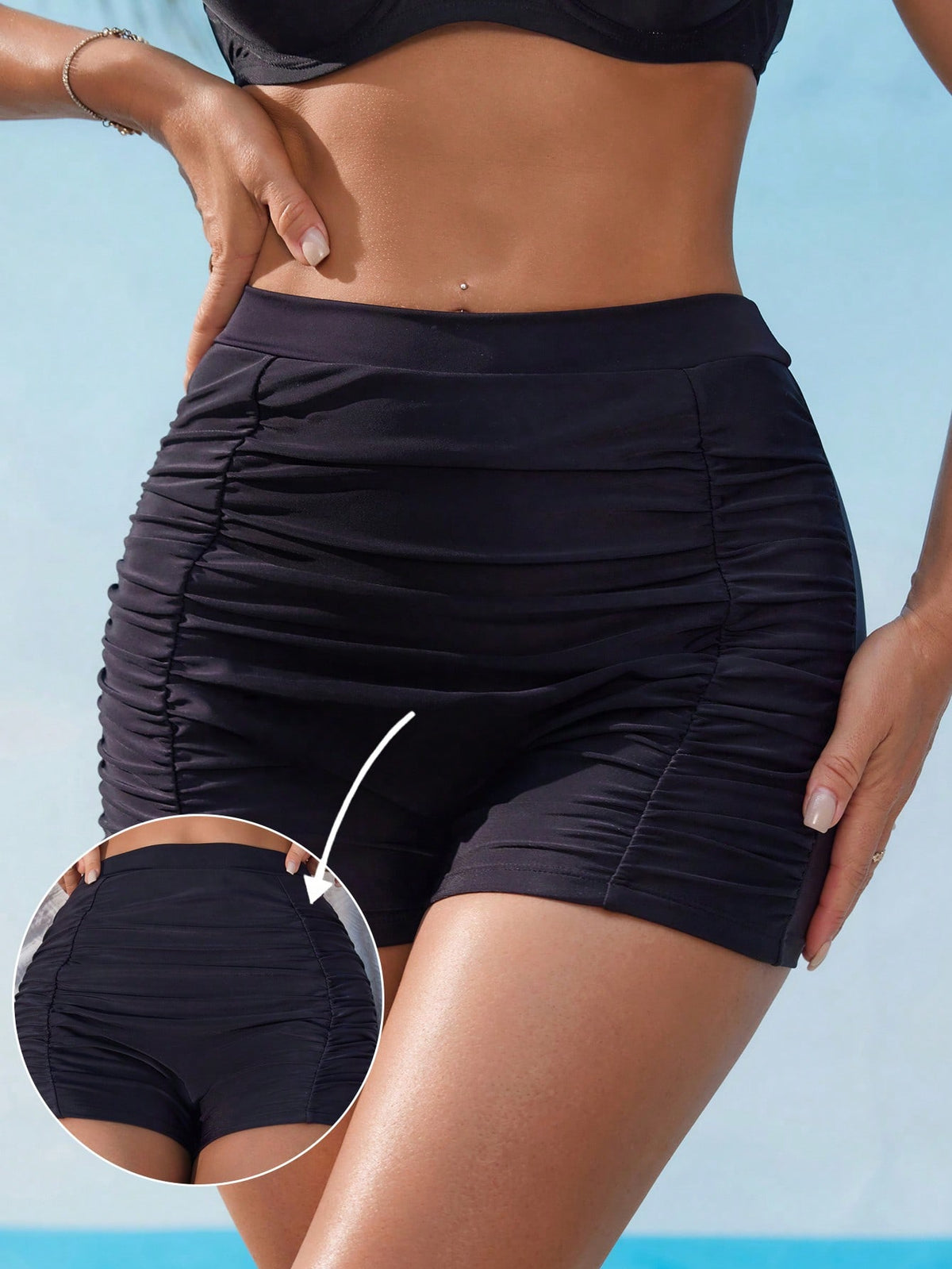Swim Lushoire Women's Black Ruffled High Waisted Ini Bottom,Casual Holiday Summer Beach Party Swimwear,Spring & Summer New Holiday Swim Suits