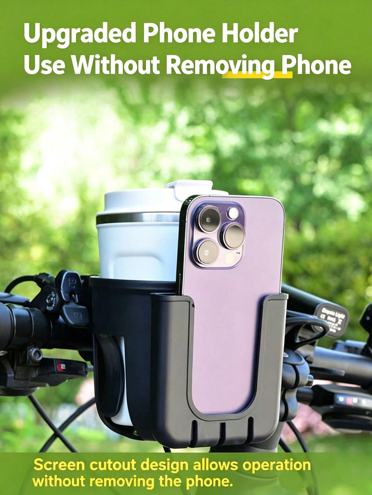 Two-In-One Bicycle Cup Holder, With A Phone Holder, 360° Rotatable Handle Water Bottle Storage Device, Universal Bicycle, Electric Bicycle, Skateboard, Motorcycle, Baby Stroller Beverage Storage Bicyc