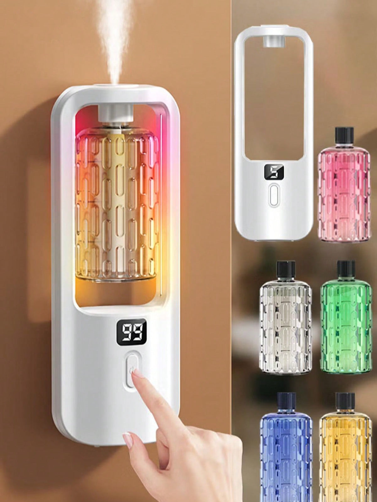 USB Rechargeable Essential Oil Diffuser, 5 Mist Modes Adjustable, LED Color Changing Mood Light, Wall Mounted Or Desktop, Digital Display, Continuous & Intermittent Mist Modes, Home, Bedroom, Office