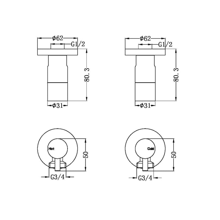 Washing Machine Stops Brushed Nickel YSW2621-09D-BN Tapware Nero