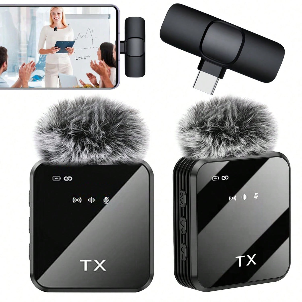 Wireless Lavalier Microphone Plug And Play One-Key Noise Reduction Plug And Play With Volume Control Portable Mini Microphone For Podcasting Video Recording Conference Vlog Interview Teaching Battery