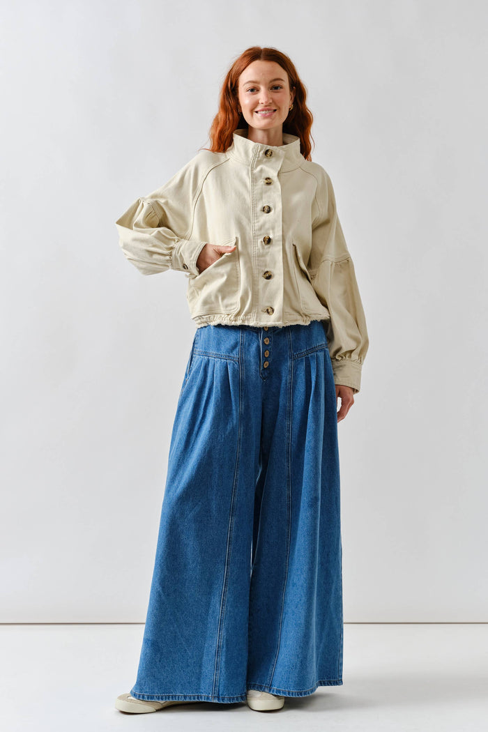 Women's Balloon Sleeve Twill Jacket - Cream