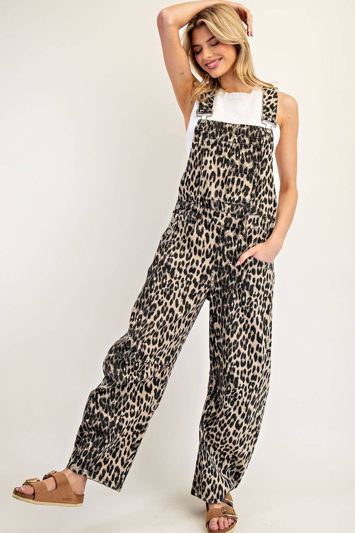 Women's Barrel Leg Jumpsuit - Leopard