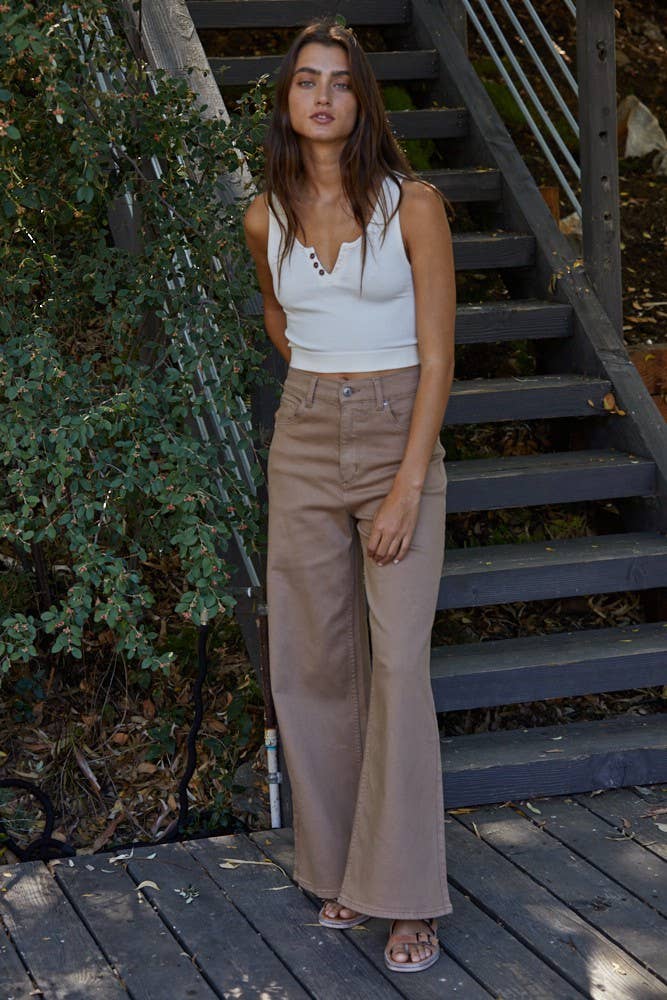 Women's Henley Ribbed Modal Tank - Cream (Final Sale)