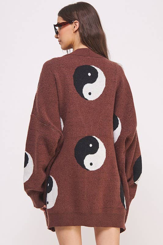 Women's Oversized Yin Yang Cardigan - Brown