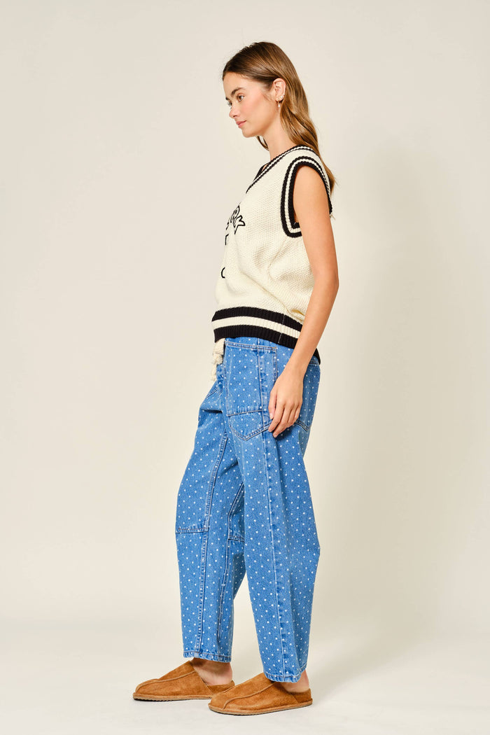 Women's Polka Dot Denim Barrel Pants