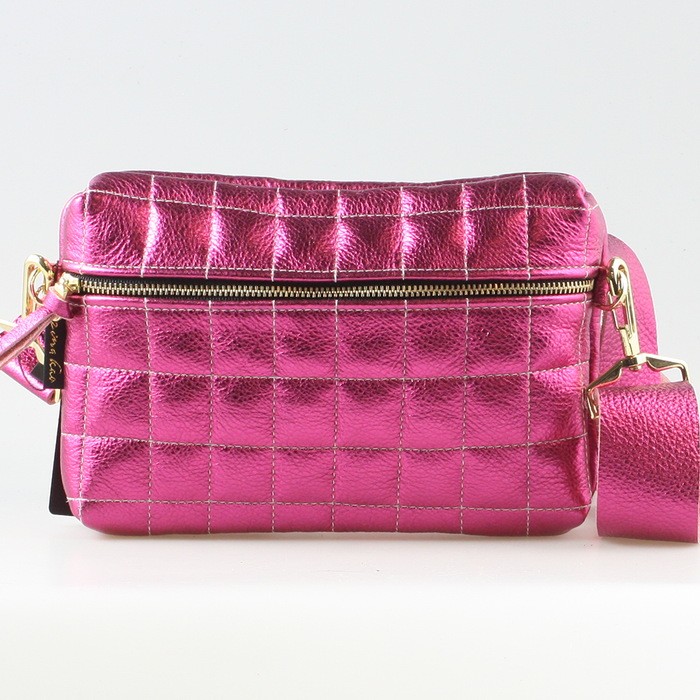 Zina Kao - The Metallic QUILTED Boulder Hipbag - Fuschia w/ Matching Leather Strap